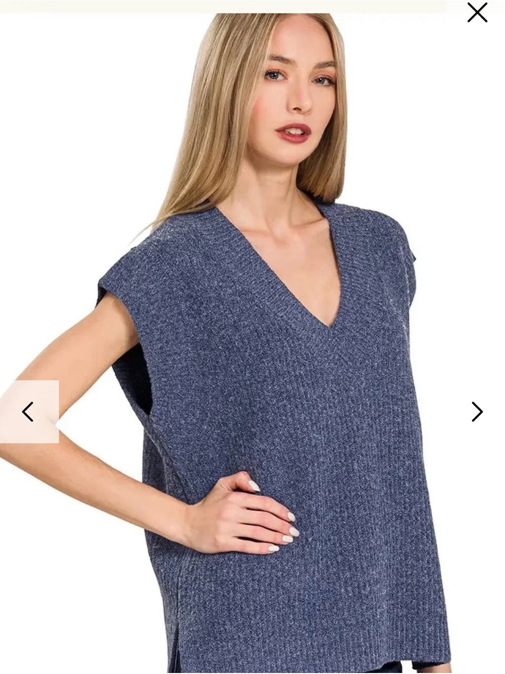 NIB Zenana Ribbed Slit V-Neck Sweater
Vest in Navy
Small Very OVERSIZED